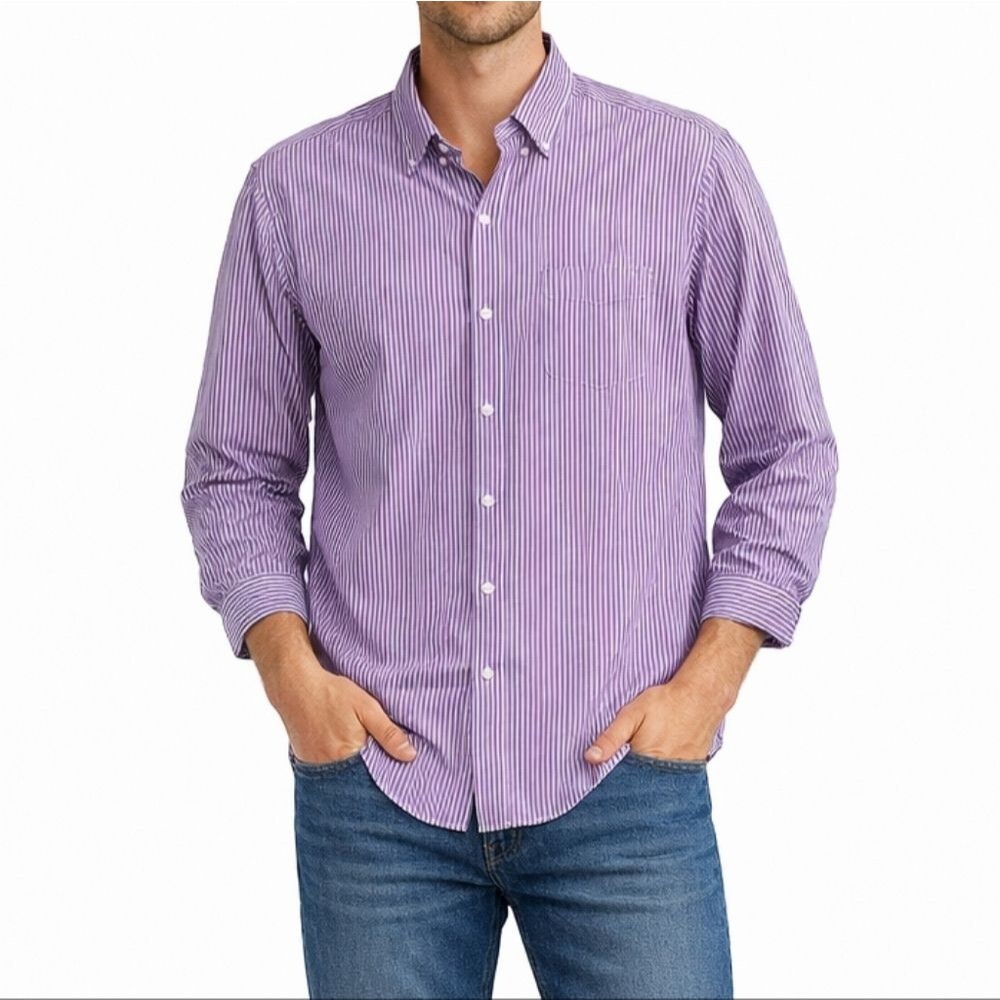 J. Crew 80's 2 Ply Lavender Striped Button Down Shirt Size L 16 - 16.5 Cotton